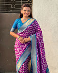 Magenta Soft Ikkat Leheriya Patola Silk Zari Woven Saree