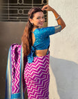 Magenta Soft Ikkat Leheriya Patola Silk Zari Woven Saree