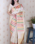 Cream Soft Silk Meenakari Zari Woven Saree with Unique Temple Border