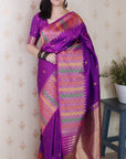 Purple Soft Silk Meenakari Zari Woven Saree with Unique Temple Border