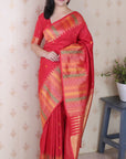 Red Soft Silk Meenakari Zari Woven Saree with Unique Temple Border