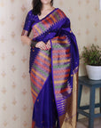 Violet Soft Silk Meenakari Zari Woven Saree with Unique Temple Border