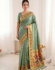 Sea Green Premium Soft Brocade Tissue Paithani Silk Saree