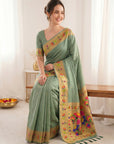Sea Green Premium Soft Brocade Tissue Paithani Silk Saree