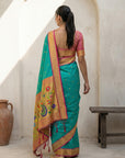 Aqua Blue Soft Traditional Paithani Silk Zari Woven Peacock Pattern Saree