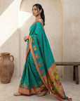 Aqua Blue Soft Traditional Paithani Silk Zari Woven Peacock Pattern Saree