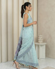Sky Blue Soft Muga Cotton with Handblock Kalamakri Pattern Saree