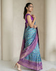 Sky Blue Soft Ikkat Patola Silk Geometric Ikkat Weaves Saree