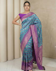 Sky Blue Soft Ikkat Patola Silk Geometric Ikkat Weaves Saree