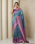 Sky Blue Soft Ikkat Patola Silk Geometric Ikkat Weaves Saree