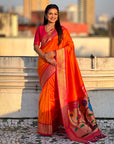 Orange Paithani Silk with Kadiyal Border Saree