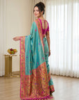 Sky Blue Premium Soft Bamboo Tissue Paithani Silk Saree