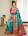 Sky Blue Premium Soft Bamboo Tissue Paithani Silk Saree