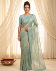 Sky Blue Organza Silk Saree with Sequins Embroidery Work Saree