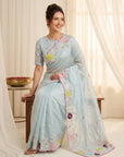 Sky Blue Premium Tissue Silk Saree with Multi Threadwork