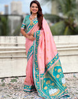 Light Pink Soft Traditional Silk Saree with Zari Woven Cow Motifs and Pichwai Pallu