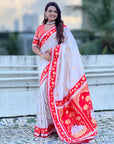 Cream Soft Traditional Silk Saree with Zari Woven Cow Motifs and Pichwai Pallu
