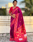 Magenta Soft Traditional Silk Saree with Zari Woven Cow Motifs and Pichwai Pallu