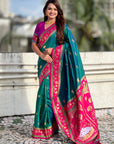 Peacock Blue Soft Traditional Silk Saree with Zari Woven Cow Motifs and Pichwai Pallu