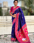 Violet Soft Traditional Silk Saree with Zari Woven Cow Motifs and Pichwai Pallu