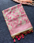 Pink Premium Soft Matka Cotton with Jamdani Concept Saree