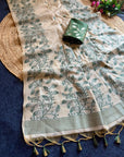Green Premium Soft Matka Cotton with Jamdani Concept Saree
