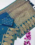 Rama Blue Soft Unique Leaf Concept Silk Saree