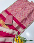 Rani Pink Soft Patta Concept Silk Saree with Fancy Lace work