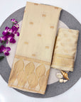 Cream Soft Unique Leaf Concept Silk Saree