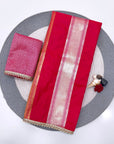 Rani Pink Soft Patta Concept Silk Saree with Fancy Lace work
