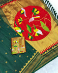 Bottle Green Traditional Gadwal Inspired Paithani Silk Saree