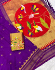 Purple Traditional Gadwal Inspired Paithani Silk Saree