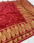 Red Soft Unique Leaf Concept Silk Saree