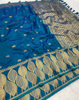 Rama Blue Soft Unique Leaf Concept Silk Saree