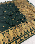Bottle Green Soft Unique Leaf Concept Silk Saree