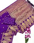 Purple Soft Unique Leaf Concept Silk Saree