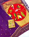 Dark Purple Traditional Gadwal Inspired Paithani Silk Saree