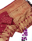 Red Soft Unique Leaf Concept Silk Saree