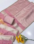 Light Pink Soft Patta Concept Silk Saree with Fancy Lace work