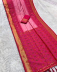Baby Pink Soft Ikkat Pochampally Patola Silk Zari Woven Saree