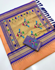 Peacock Blue Premium Traditional Maharani Paithani Silk Saree