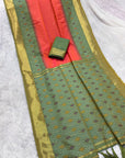 Peach Soft Ikkat Pochampally Patola Silk Zari Woven Saree
