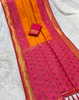 Orange Soft Ikkat Pochampally Patola Silk Zari Woven Saree