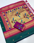 Peacock Blue Premium Traditional Maharani Paithani Silk Saree