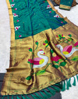 Peacock Blue Soft Paithani Silk Saree with Swan Concept Saree
