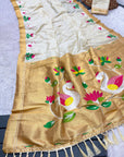 Cream Soft Paithani Silk Saree with Swan Concept Saree