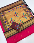 Rani Pink Premium Traditional Maharani Paithani Silk Saree