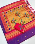 Purple (Red Tone) Premium Traditional Maharani Paithani Silk Saree