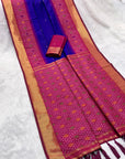 Violet Soft Ikkat Pochampally Patola Silk Zari Woven Saree