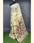 White Soft Flora Cotton Resham Saree with Lotus Pattern Saree